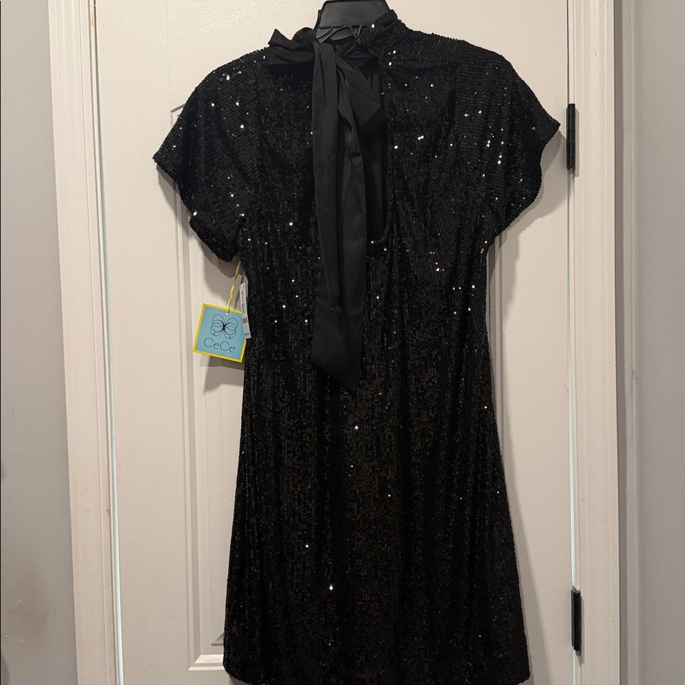 CeCe Black Sequin Short Sleeve Dress - Picture 2 of 3
